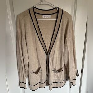 Addition Elle Beige Cardigan with Black Trim